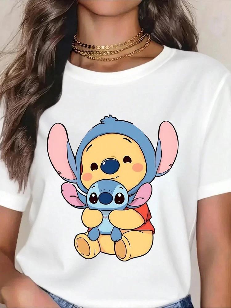 Cute Stitch And Pooh Hugging TShirt Unisex