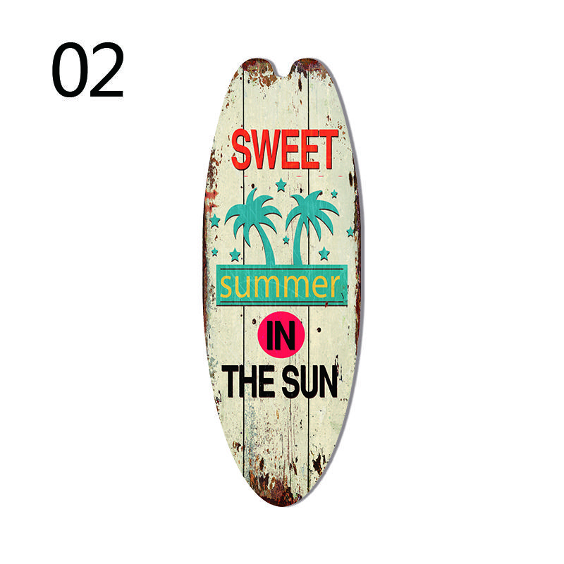1PC Sea Surfboard Summer Beach Ocean Theme Decorative Wooden Printed Welcome Door Sign Home Board Vintage
