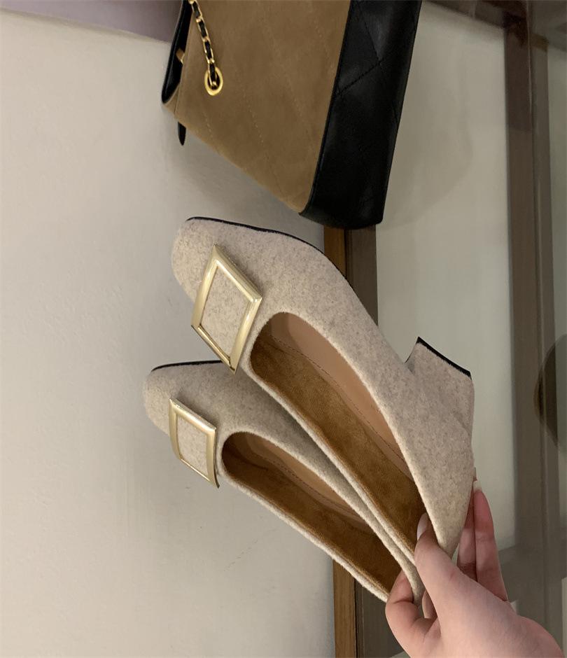 2025 осень новые металлические квадратные пряжки туфли-лодочки с открытой союзкой на толстом каблуке с квадратным носком женские для работы Мэри Джейн