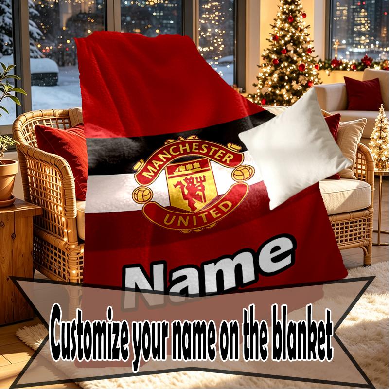 Custom Name Personalized Manchester Football F.C Print Blankets, Home Decor, Bedroom, Sofa, Camping, Couch, Gifts for Birthday Christmas