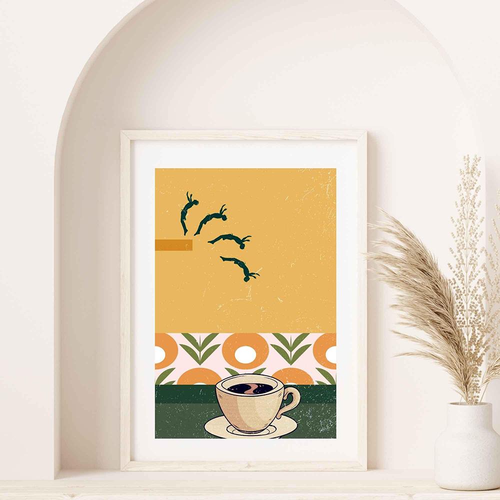 Винтажный Дайвинг Коктейль Кофе Интересный Абстрактное Настенное Искусство Холст Картина Плакат