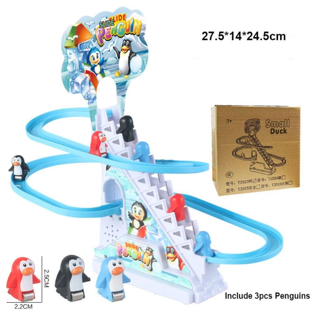 Electronic Penguin Duck Climbing Toy Light Musical Slide Track Coaster  Children Fun Toy