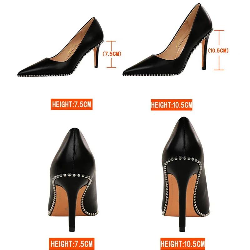 Fashion BIGTREE Shoes Rivet Woman Pumps 2024 New High Heels Stiletto Pu Leather Women Heels Sexy Party Shoes Female Heel Plus Size 43