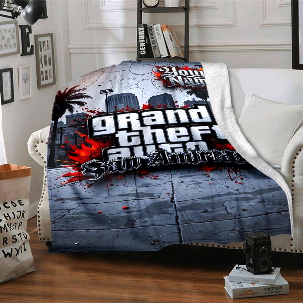 Gta Personalized Text Blanket Gift Customizable Blanket Soft & Cozy for Chair Home Decor Nap Bedding Four Seasons Universal