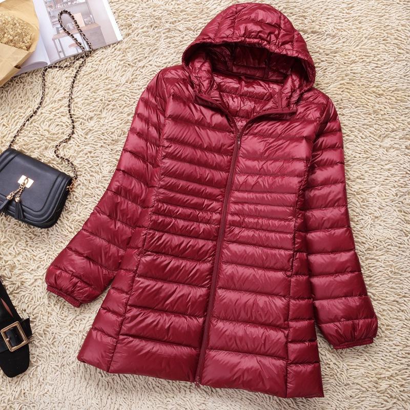 Plus Size White Duck Down Jacket Light-weight Down Jacket Women Inner Cloth Coat Ladies Long Winter Hat Hooded Femal