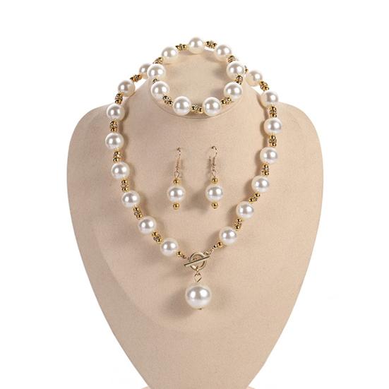1Set Women Jewelry Set Faux Pearl Earrings Necklace Bracelet Contrast Color Rhinestone Decor Polished Prom Party Wedding Party Bride Jewelry