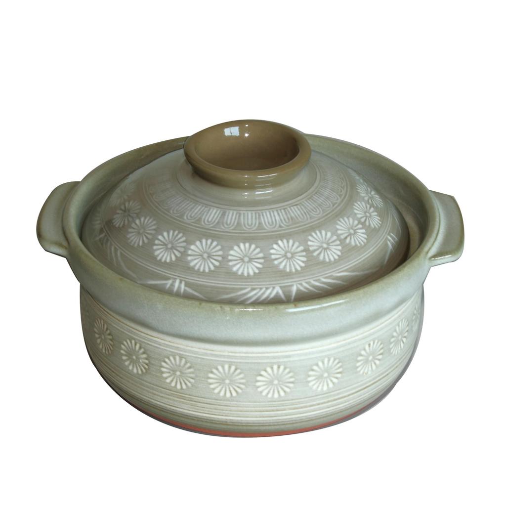 Genuine Ginpo Toki Hana Mishima "Overflow Resistant" Rice Cooker, 2-Cup Capacity, Earthenware Pot, Direct-Stovetop Compatible, Made In Japan, 21161