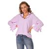Womens Solid Color Loose Flared Sleeve Tops Ladies Long Sleeve Buttons T Shirt Blouse
