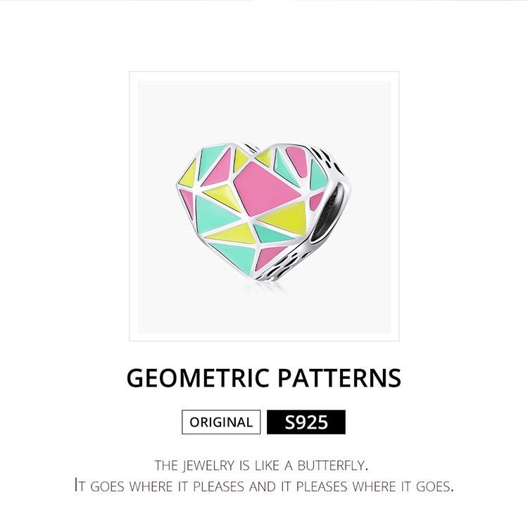 BAMOER из стерлингового серебра 925 пробы, красочные геометрические узоры, очаровательные бусины в форме сердца в форме сердца для оригинальных браслетов и ожерелья диаметром 3 мм