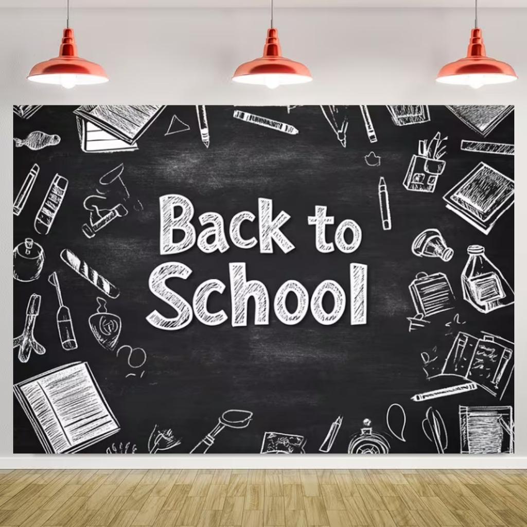 Welcome Back To School Backdrop Blackboard Chalk Figure Scene Children Graduation Party Decoration Background Photography Props