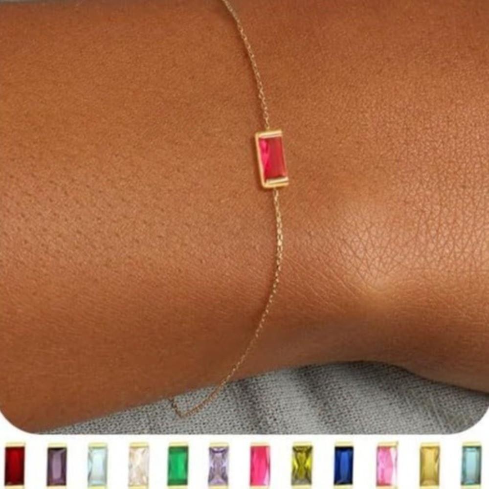 Square Zircon Gold Plated Bracelet Sparkling Minimalist Bracelet Birthstone Bracelet  Jewelry