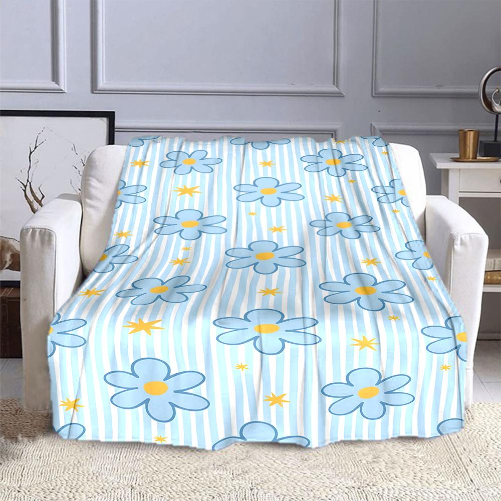 Blue Flowers and Stars Pattern Blanket Patterned flannel blanket perfect for the bedroom living room, sofa, or a little nap