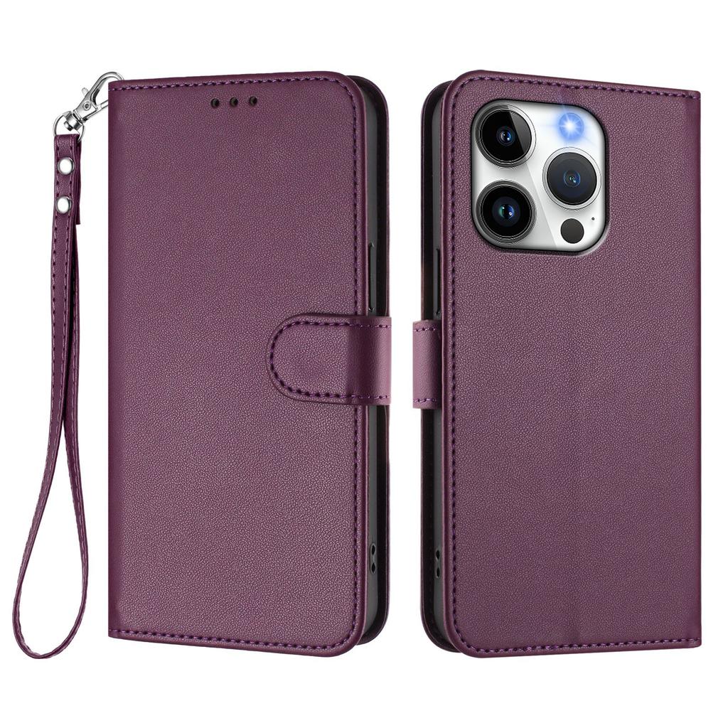 For iPhone 15 Pro Leather Case Wallet Stand Phone Cover with Wrist Strap