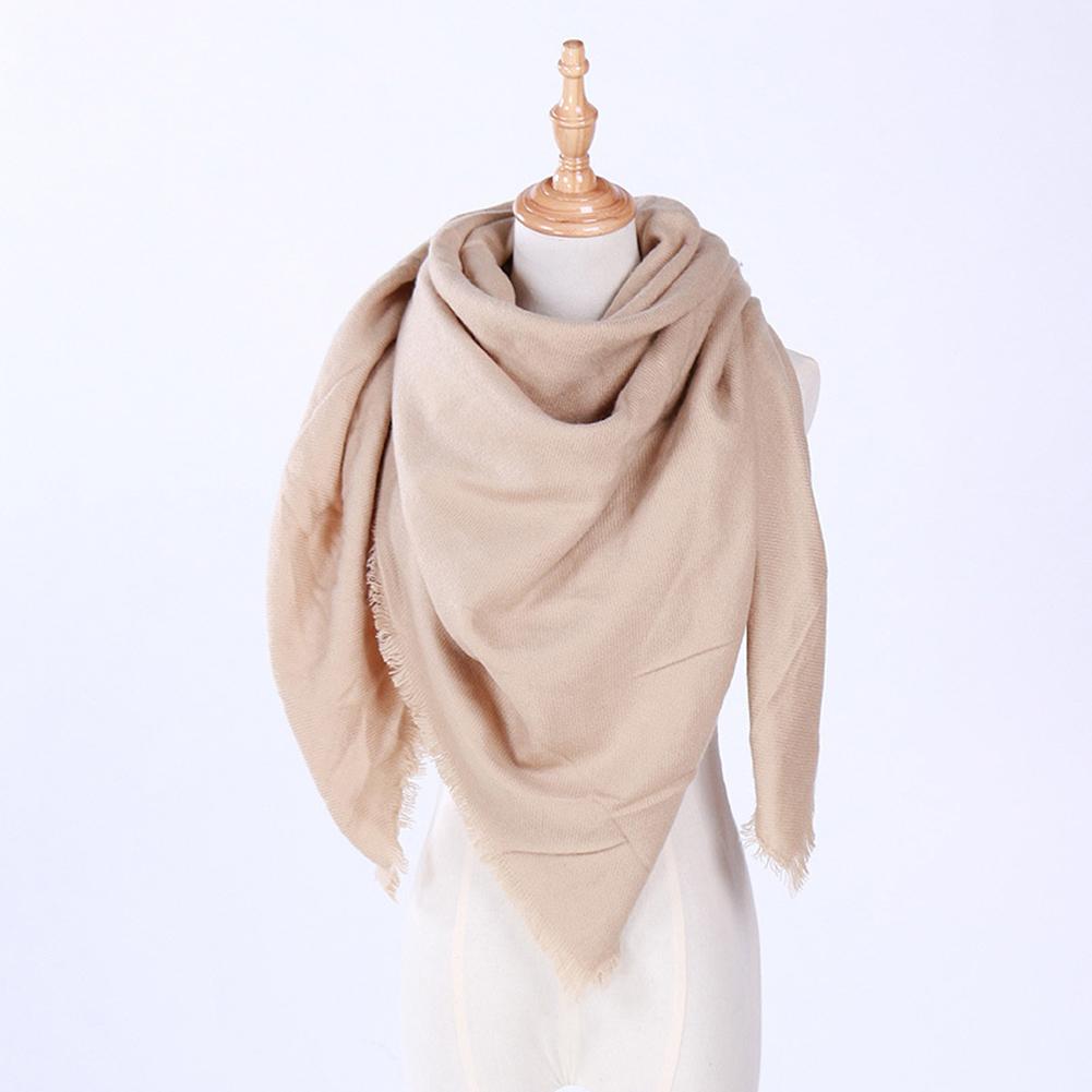 Women Cashmere-Like Scarf Fashion Solid Color Triangle Shawl Wraps Woolen Soft Fleece Scarf