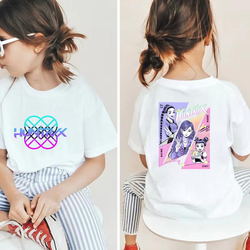 Kpop Hunter Девичья футболка с корейским принтом, с коротким рукавом, средняя-маленькая детская