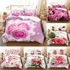 Pink Rose Bedding Set Linens Quilt Duvet Cover Comforter 3D Pillow Case Double Full King Queen Twin Single 3PCS 2PCS Home Texile