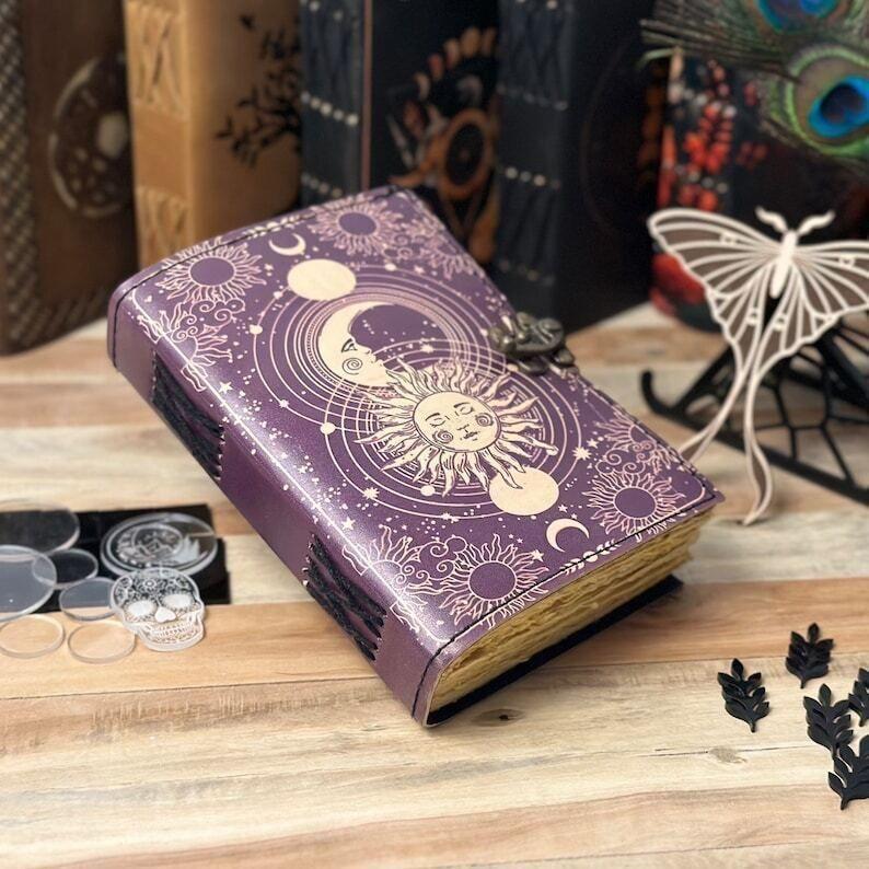 Sun Moon Vintage Leather Journal for Men & Women Grimoire Book of Shadows