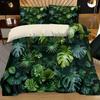 3pcs Dark Green Tropical Plants Printed Quilt Set- Includes 1 Quilt Cover and 2 Pillow Cover (without Filler)