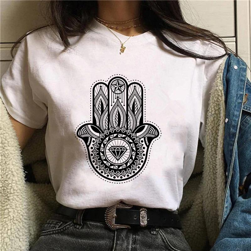 Женские футболки с принтом Hamasa Hand of Fatima Lucky Hamsa Hand Harajuku, футболки унисекс, летние черные футболки с короткими рукавами, женские футболки