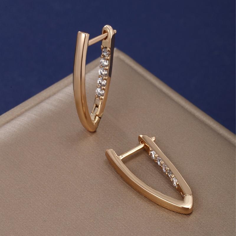 Fashion Exquisite Gold Color V Shape Dangle Earrings for Women Girls Elegant White Zircon Jewelry Gifts