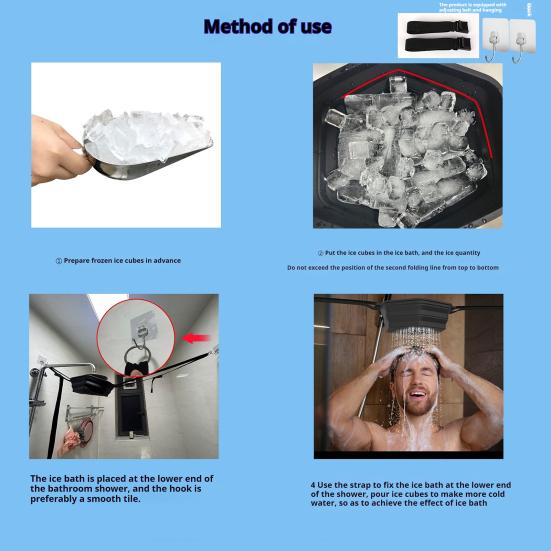 Летняя ледяная ванна Силиконовая ванна с регулируемым ремнем Складная быстроохлаждающаяся насадка под душем Фильтр для душа с холодным замачиванием Ведро с фильтром для ледяного душа Хитрое приспособление