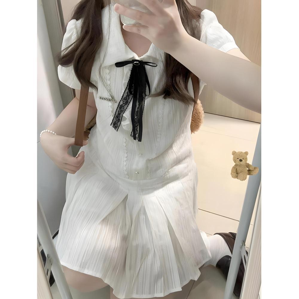 Нежное платье в студенческом стиле женское летнее милое платье принцессы с плиссировкой на талии и короткой юбкой