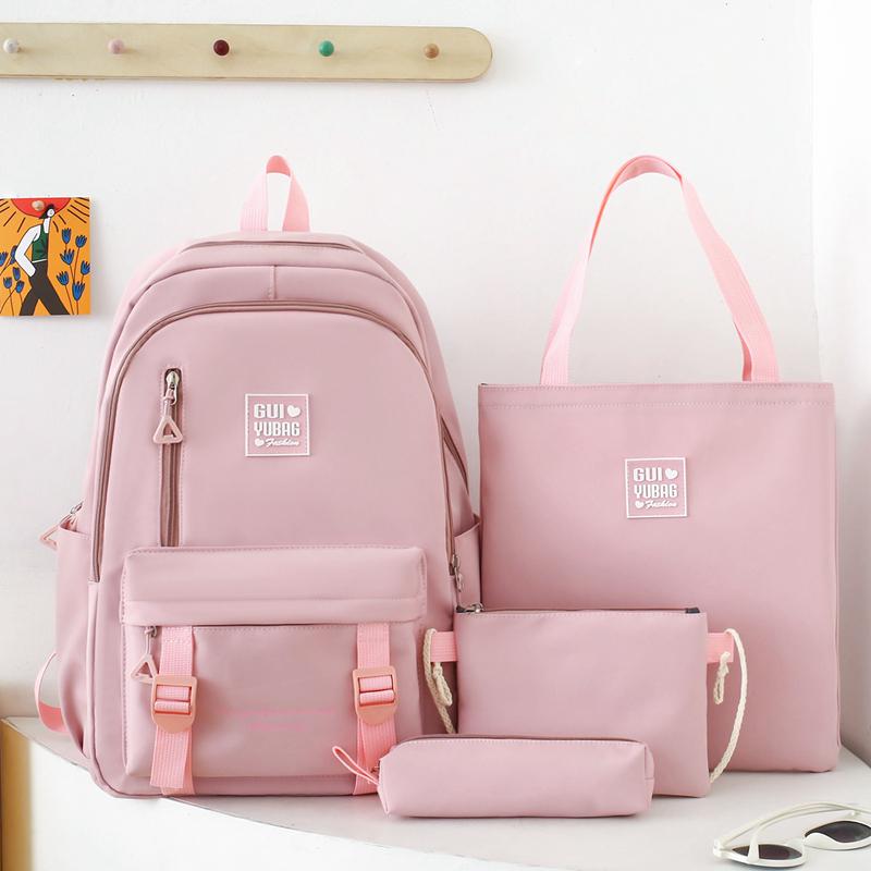 Комплект из четырех рюкзаков, однотонный женский рюкзак большой вместимости, школьный рюкзак для школьников