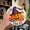 Halloween Wooden Sign with Wizard Pumpkin Pattern - Unique Figurine Ornaments with Trick or Treat - Ideal for Front Door, Farm, Porch Decor