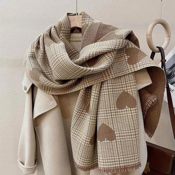Винтажные осенне-зимние двусторонние шарфы с узором «любовь» в сетку, кашемировые женские универсальные шали, теплые шарфы