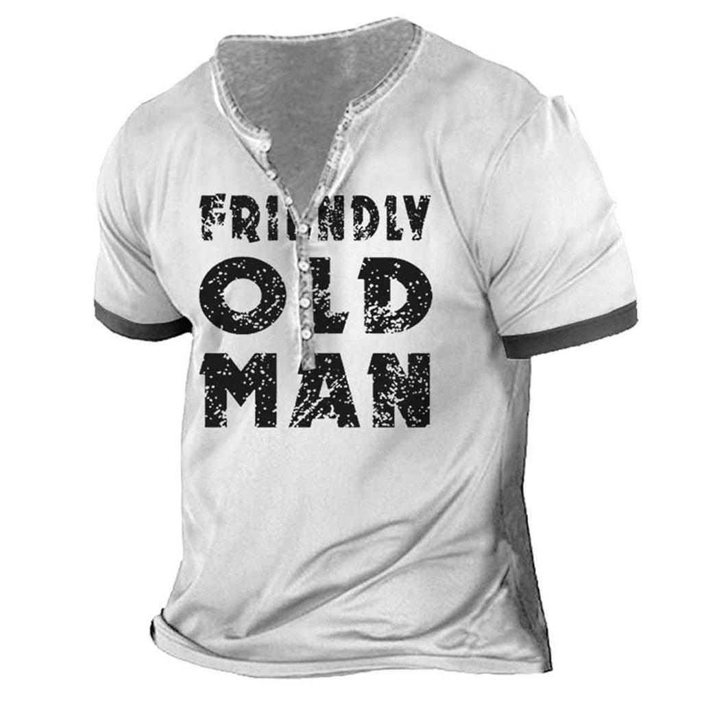 Мужская футболка с принтом на открытом воздухе, свободный топ с короткими рукавами на пуговицах в стиле ретро