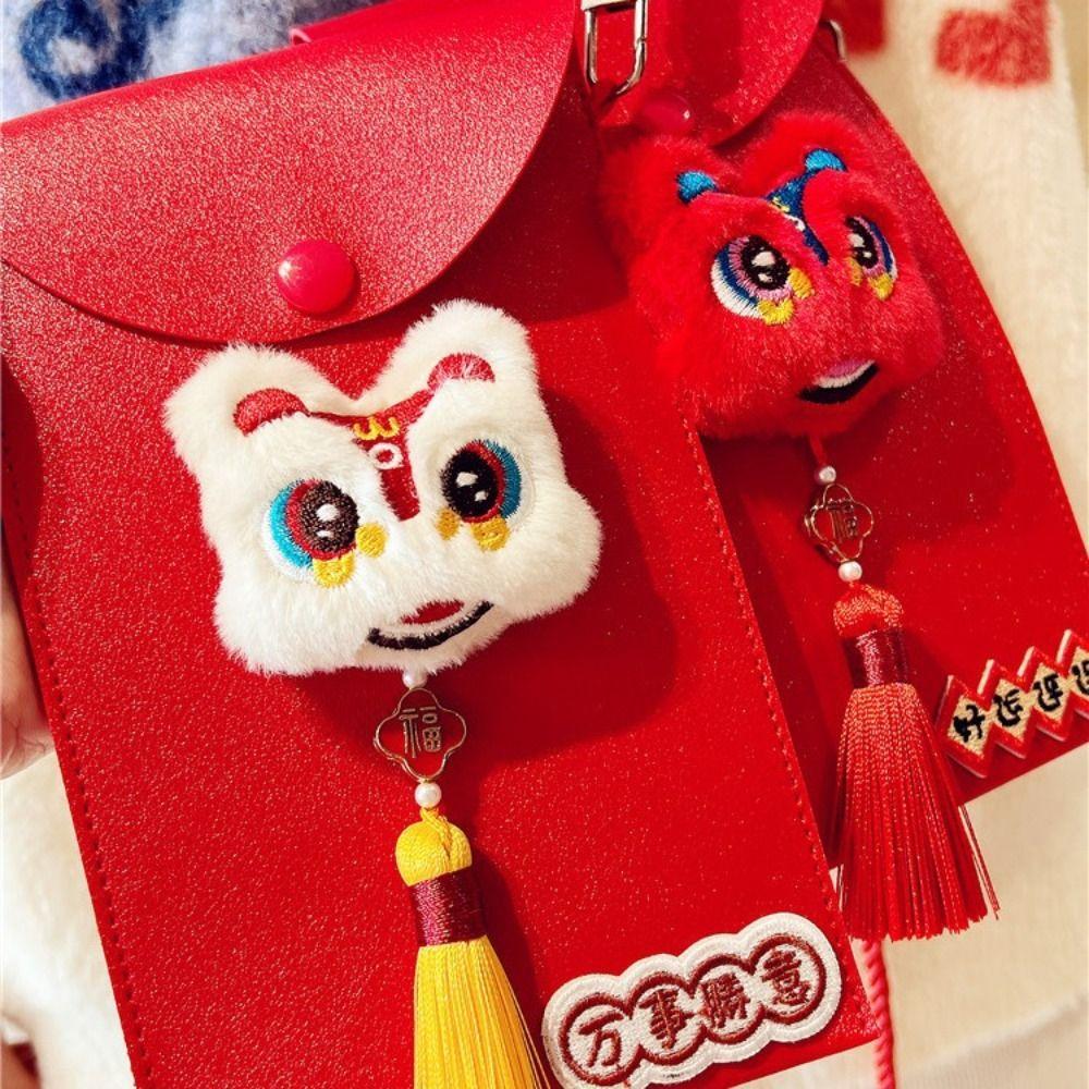 Chinese Plush Koi Lucky Money Packet Cross Body Lion Dance New Year Money Envelope  Party Gifts