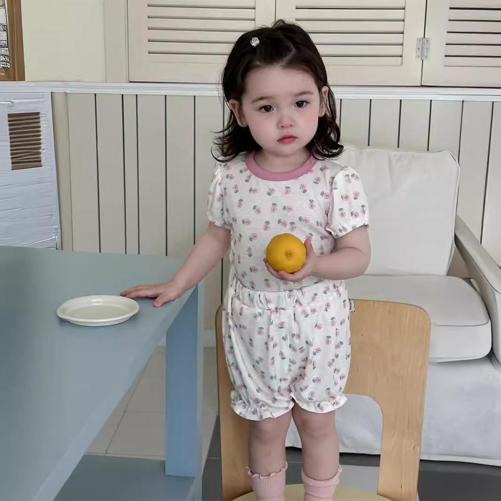 Милый летний пижамный комплект для девочек в корейском стиле, легкий комплект с шортами с цветочным принтом