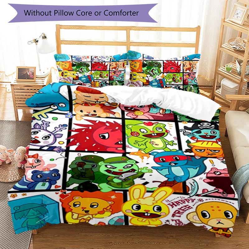 3pcs Happy Tree Friends2 pattern bedding set duvet cover set includes duvet cover &pillowcases, perfect all season bedroom decoration & gift