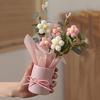 Handmade Crochet Flower Bouquet | Pink Vase, Crocheted Flowers, Fabric, Wrapping Paper & Ribbon | Perfect for Mother’s Day
