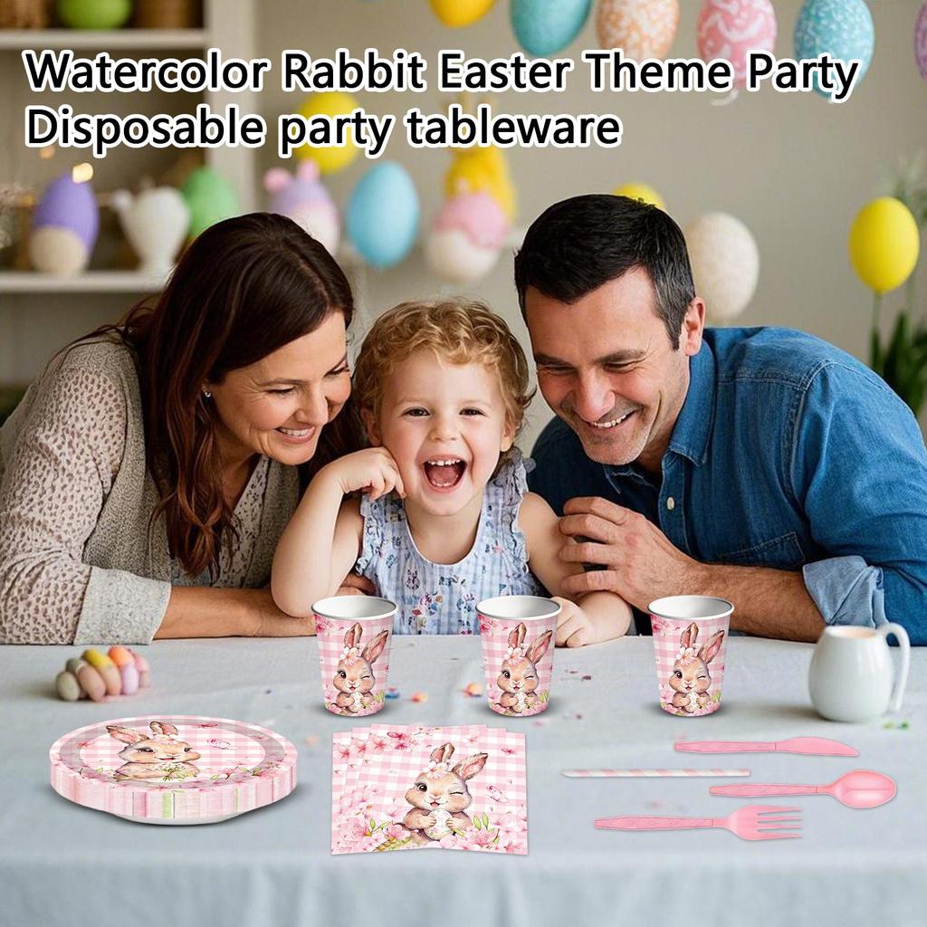 90 шт. Акварельные бумажные тарелки, бумажные стаканчики, бумажные салфетки, соломинки, одноразовая посуда и украшения для вечеринки на тему Пасхи