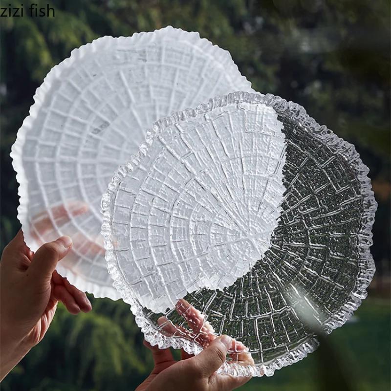 Стеклянная тарелка «Годовое кольцо» Декоративная обеденная тарелка Фруктовая тарелка Салатница Тарелки с блюдами западной кухни Десертная чаша Суши-блюдо Тарелки для сашими