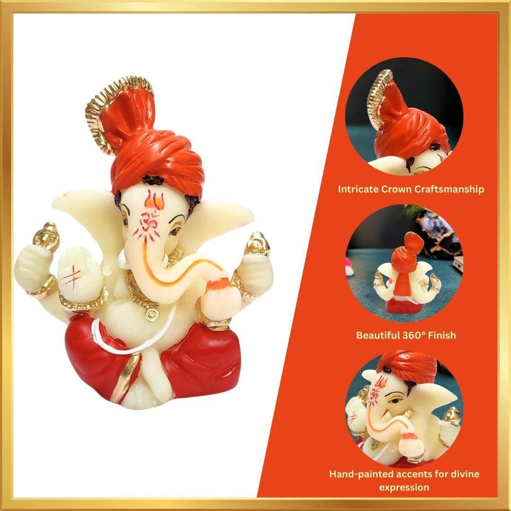 Polyresin Lord Ganesha Idol for Car Dashboard, Home, Office | Ganpati Statue for Mandir Decor | Handcrafted Ganesh Murti