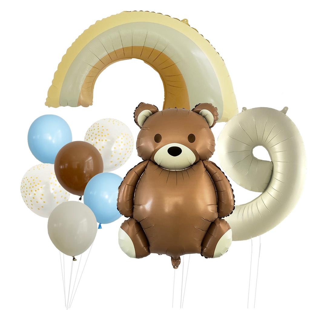 Cute Matte Teddy Bear Balloon Set Milky White Digital Aluminum Film Birthday Party Decoration Cute Fun