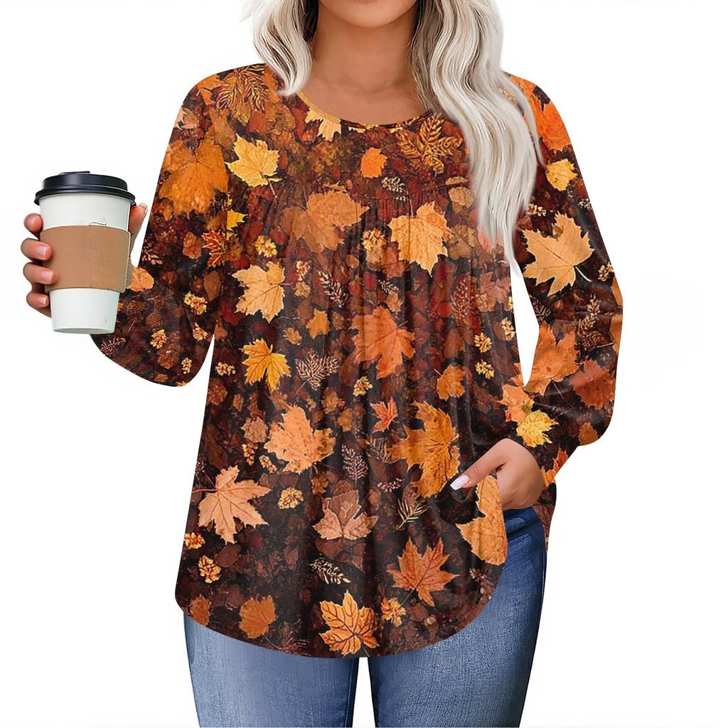 Womens Plus Size Tops Long Sleeve Shirts Round Neck Flowy Tunic Casual Loose Blouse L-5X
