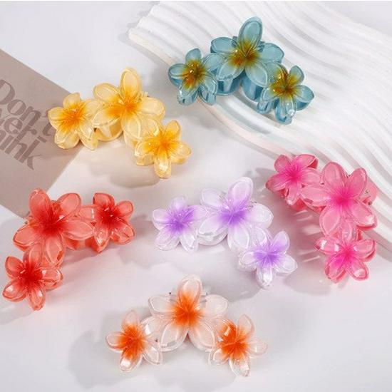 Стильная летняя пластиковая заколка-краб для волос с франжипани