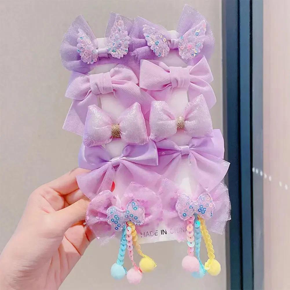 10pcs/set Mesh Bowknot Flower Hair Clips Sweet Cute Children Colorful Hairpin Headwear Hair Accessories