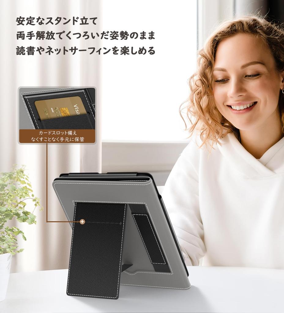 MoKo Kindle Paperwhite Protective Case for Kindle Colorsoft 1st Generation Stand Case with Hand Folio Black 2024/2021 Cover, 12th/11th Generation,