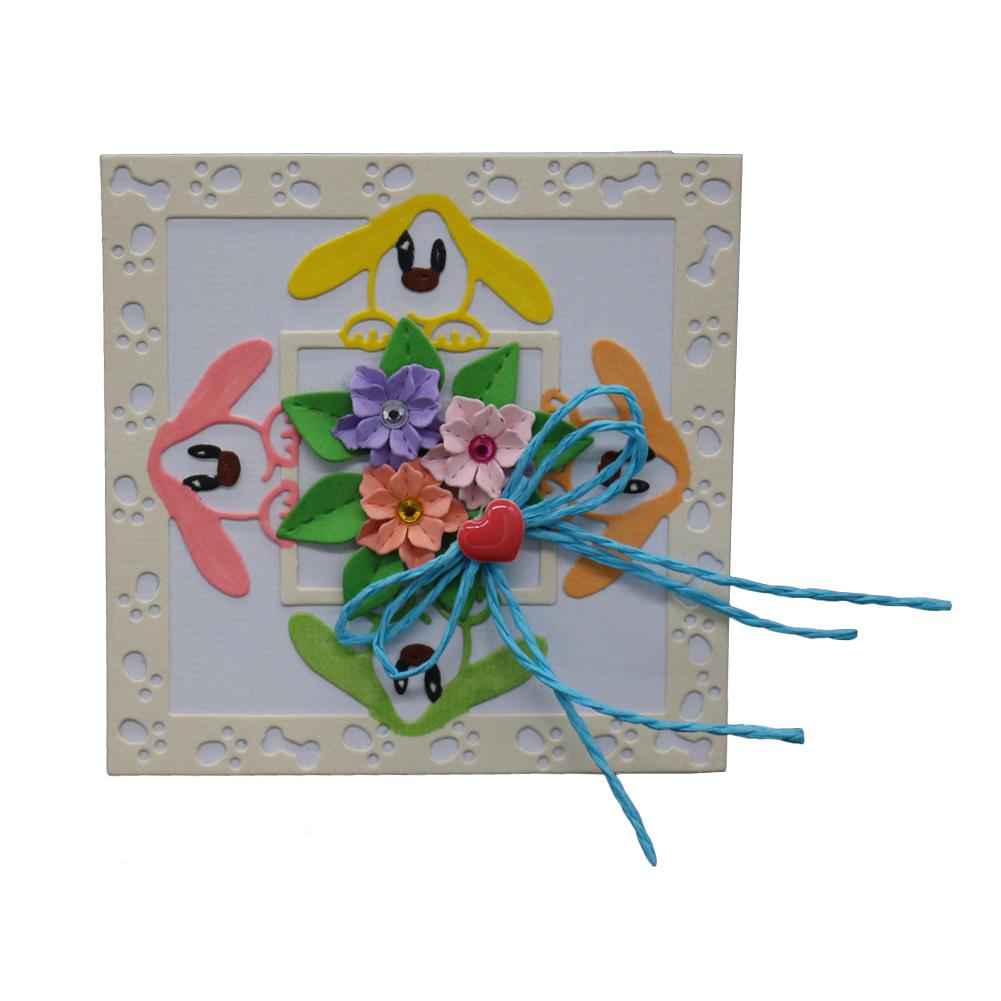 Square Frame with 4 Puppies Frame Metal Silvery Stencil Embossing Cutting Dies For Diy Scrapbooking Paper Album Cards Making