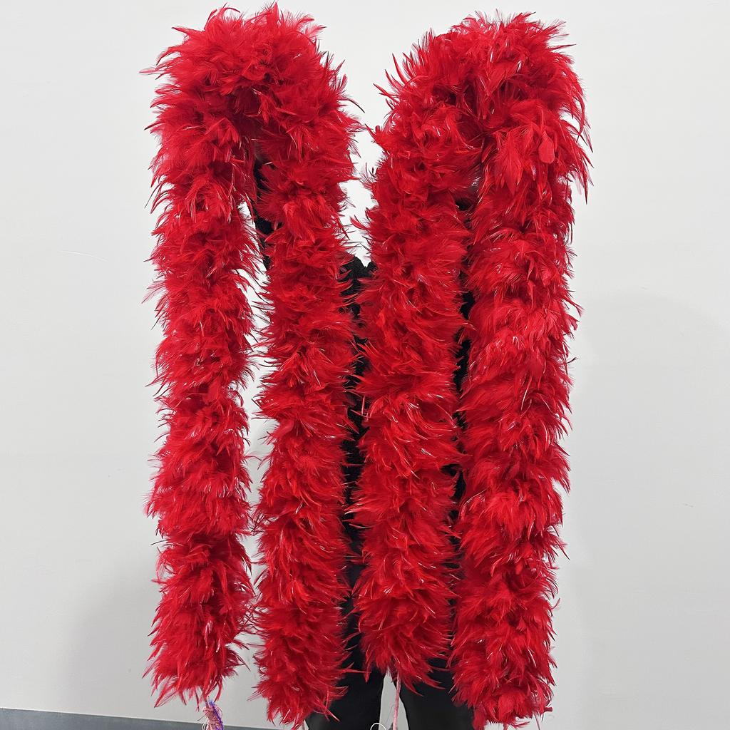 DIY Fluffy Red Chicken Feather Boa Scarf 2Meter Rooster Feathers Shawl for Wedding Carnival Party Dress Decoration Costume Accessory