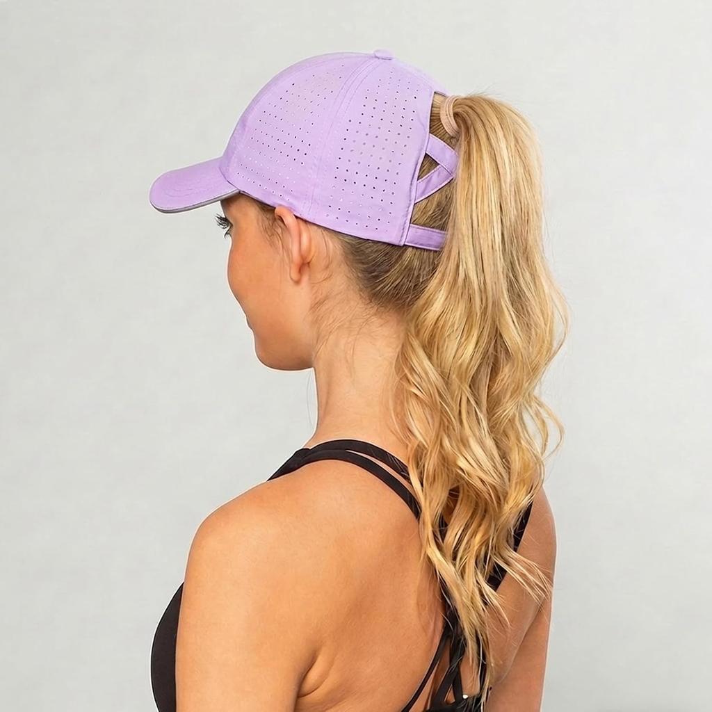 Women Criss Cross Ponytail Hat Reflective Baseball Cap | Lightweight, Quick Drying, Laser Perforated Mesh, Golf Hat
