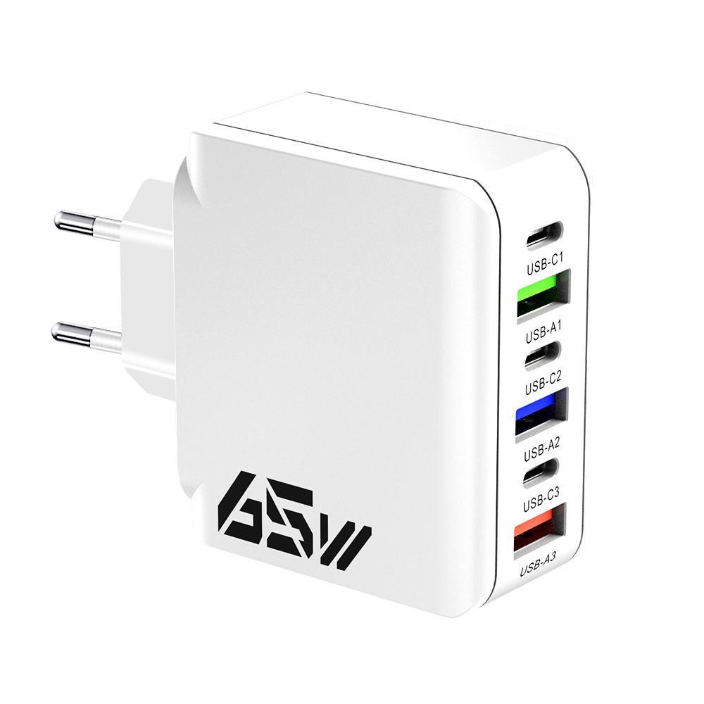Total 65W Fast Charging USB Type C Charger 6 Ports Quick Charge 3.0 Adapter For Samsung Xiaomi iPhone Mobile Phone Wall Chargers