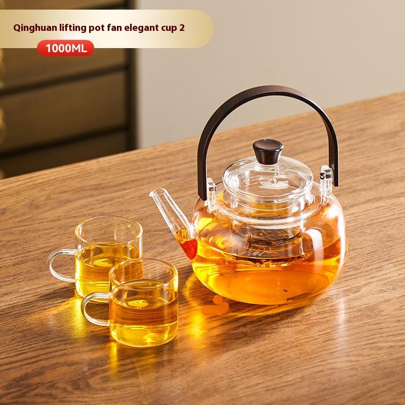 Chinese Tea Ceremony Tea Pot High Borosilicate Glass Open Flame Health Flower Tea Pot Tea Set Teapot Cup Holder