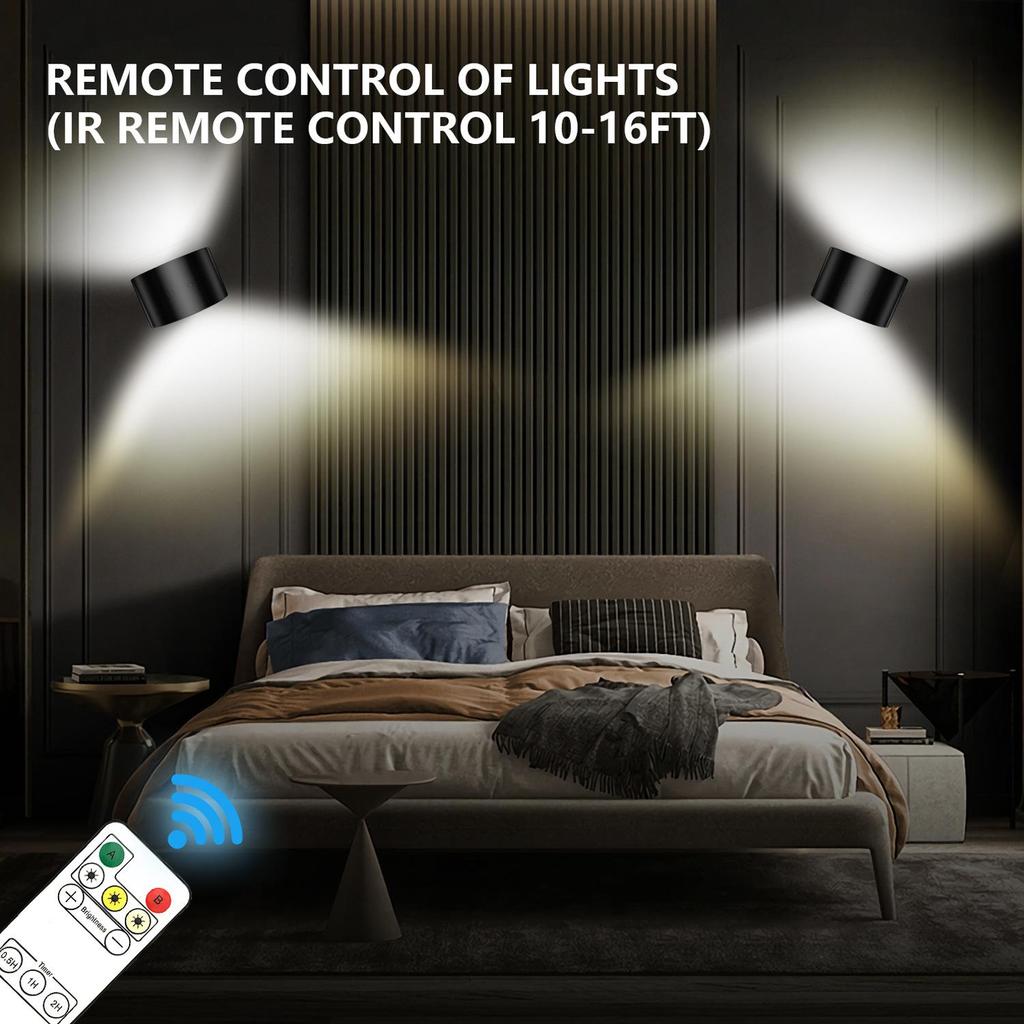 LED Sconces Wall Mounted Lamps Remote Control Rechargeable Bedroom Bedside Reading Light