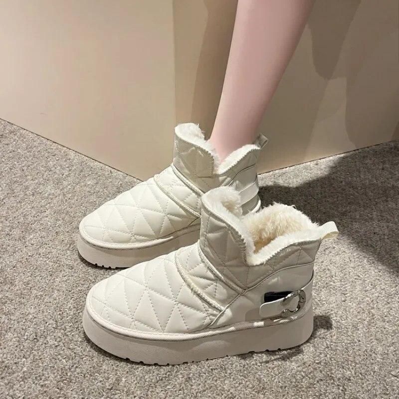 Женские зимние ботинки, зимние теплые плюшевые ботинки, непромокаемые тапочки, повседневная обувь на плоской подошве, зимние модные стильные ботильоны