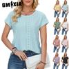 Женские модные повседневные однотонные блузки и рубашки с коротким рукавом и круглым вырезом с принтом